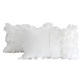 Softta 20x30 Ruffle Pillowcase Ruched Decorative Ruffles Pillow Shams 2pcs Pillow Covers 100% Washed Cotton White Twin/Full/Queen Envelope Closure (NO Comforter NO Filling)