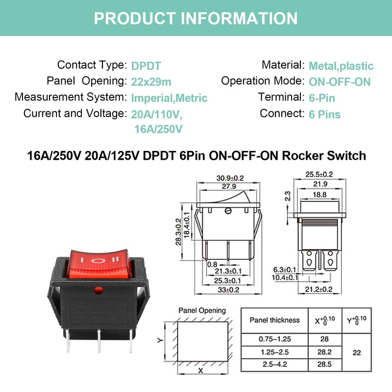 QTEATAK 2Pcs AC 20A/125V 15A/250V DPST 6 Pins 3 Position