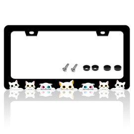 Cute Cat License Plate Frame Funny Cat Head License Plate Holder Cartoon Pet Animal for Front and Rear Car Tags Stainless Steel Car Decoration with Screws 6.3 X 12.2 in