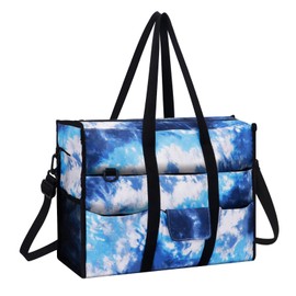 HUA ANGEL Large Waterproof Bath Bag XXL for Men and Women - Small Travel Bag with Many Pockets - Beach Bag Family with Zip for Weekender Shopper, Blue sky