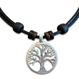 HANA LIMA Leather Necklace Tree of Life Surfer Necklace Leather Chain Men Women, Leather Wood Leather Wood coconut, 0