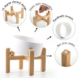 Petygooing White Elevated/Raised 15° Slanted Ceramic Dog Bowl for Large and Medium Breeds, Pet Anti Slip Feeding Bowl,Food Water Dish with Stand for Large and Medium Dogs (60 OZ / 7.6 Cup)