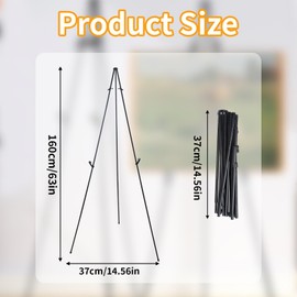 Display Easel Stand for Wedding Sign, Portable Folding Adjustable Easel Floor Art Easel, Easy to Carry Tripod & Canvas Stand Art Easel for Painting Canvas, Wedding Signs, Exhibition, Posters (Black)