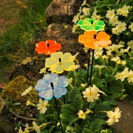 Glowing Double Blossoms Sun Catcher Garden Decor Ornaments Set of 5 Garden Stakes 25cm/9.8 inches high Indoor Outdoor Yard Gardeners Gift, Colour:Mixed Colours