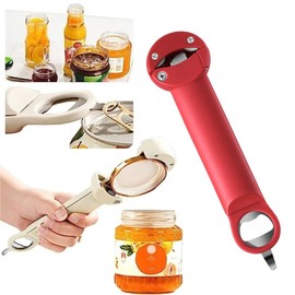 Stainless Steel Adjustable Screwer 3 in 1 Multifunctional Retractable Jar Bottle Opener Tab Opener Auxiliary Bottle Opening Tool Metal Saw Tooth (Red)