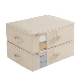 CANFOD Under Bed Storage Containers Bags for Clothes, Blanket, Comforters Organizer with Clear window - 600D Cationic Fabric (M(21.7x16.5x7in) for under bed storage, Beige)