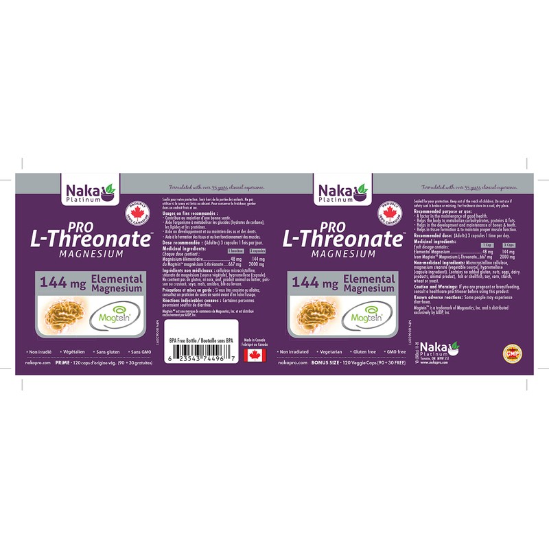 NAKA Naka Platinum PRO Magnesium L-Threonate Magtein 2,000 mg per