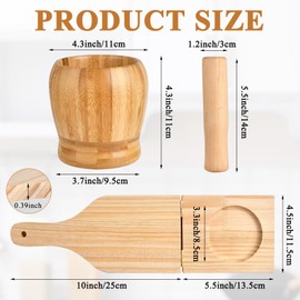 Supkiir 2 Kitchen Tools Including Mortar and Pestle Set and Wood Tostonera Plantain Press, Natural Plantain Smasher for Fried Banana Pepper Spices Garlic Press Grinder Chopper Crusher