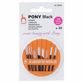 Pony Hand Sewing Needles: Assorted: Black with White Eye: Sharps: Assorted