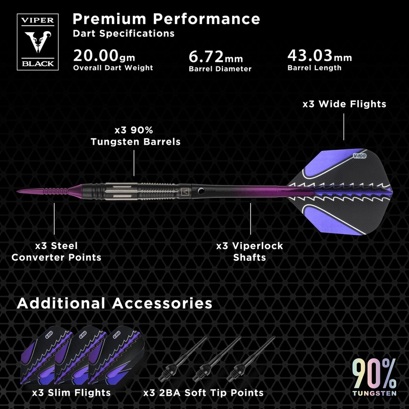 Viper Black Flux 90% Tungsten Professional Steel or Soft Tip