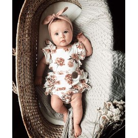 2PC Newborn Baby Girls Clothes Floral Jumpsuit Romper Bodysuit Playsuit Headband Outfits 0-24 Months