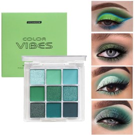 Punk Green Glitter Eye Shadow 9 Colors, Palette Shadow Pigment, Teal Cool Tone Palette, Eye Shadow Palette - 04# Green