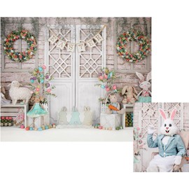 Kate 10x8ft Happy Easter Photography Backdrops Colorful Eggs Cute Rabbit Toy Photographic Background Retro Wall White Door Baby Shower Newborn Shooting Backdrop