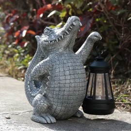 Solar Powered Alligator Garden Lantern, Handcrafted Resin Crocodile Sculpture Holding Black Light, Whimsical Outdoor DecorColor: like picture, Size: One Size