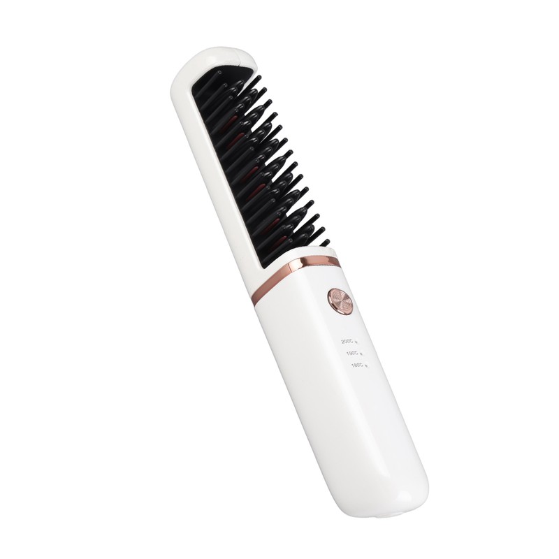 Hair Straightener Brush USB Rechargeable Hair Straightening Curling Brush Pearl