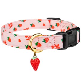Cotton Handmade Dog Collar Cute and Distinctive Patterns Pink Strawberries with Pendant for Girl Boy Dogs Collars S