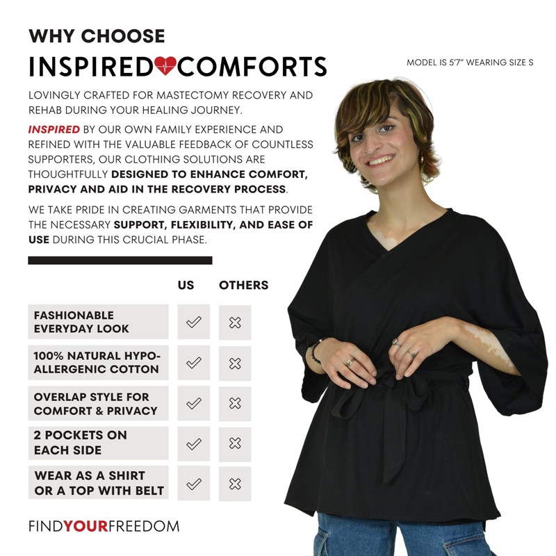 Inspired Comforts Mastectomy Recovery - Camisa de recuperación con bolsillos