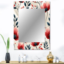 DesignQ Mosaic Floral Vintage Geometric Wall Mirror, Printed Beige Wall Mirror, Modern Bathroom Wall Mirror, Decorative Geometric Mirror - 30x40 Inches