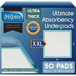 Inspire Extra Large Super Absorbent Disposable Bed Pads for Chronic Incontinence Ultra Thick and Absorbent Bed Pads Disposable Adult | Pee Pads for Adults (36" X 36" Pack of 50)