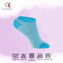 Footstar Children's Sneaker / Trainer Socks 8 Pairs Beautiful Colours and Designs for Boys and Girls - Blue ringed, size: 31-34