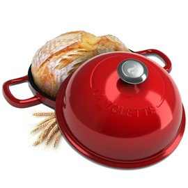 Enameled Cast Iron Bread Pan With Lid 9 Piece Complete Bread Baking Set | Dutch Oven for Bread Baking | 10 Inch Bread Oven with Lid | Thick Enamel | Silicone Baking Mat | Banneton | 6 Quart(Red)