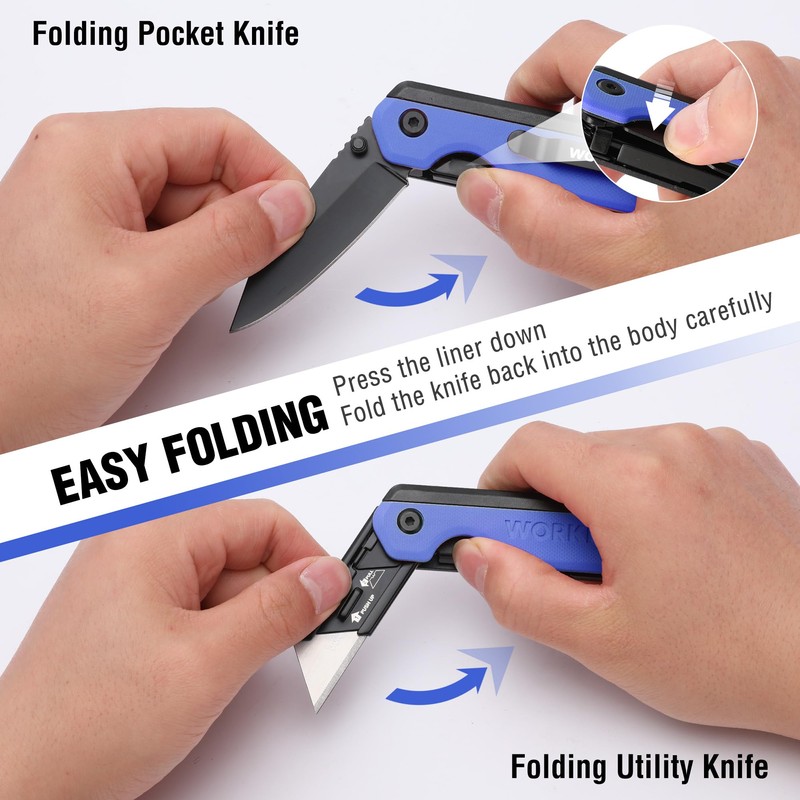 WORKPRO 2-in-1 Folding Knife/Utility Knife, Quick-Change Box Cutter with Belt