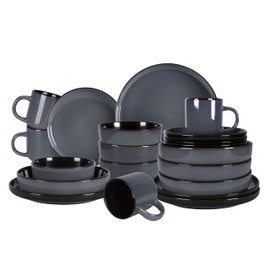 Home VSS, Euro-Nordic Stoneware 20pc Dinnerware Set, Reactive Glaze (Blue, 20pc Set)