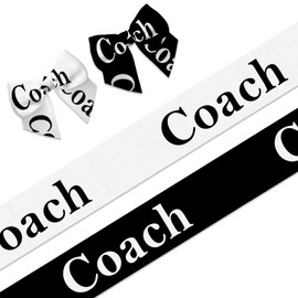 2 PCS Coach Grosgrain Ribbons 7/8" Black White Decor Ribbons 5 Yards, Coach Craft Ribbons for Football Baseball Sport Party Favor Decoration Holiday Birthday Gift Packaging DIY Supplies