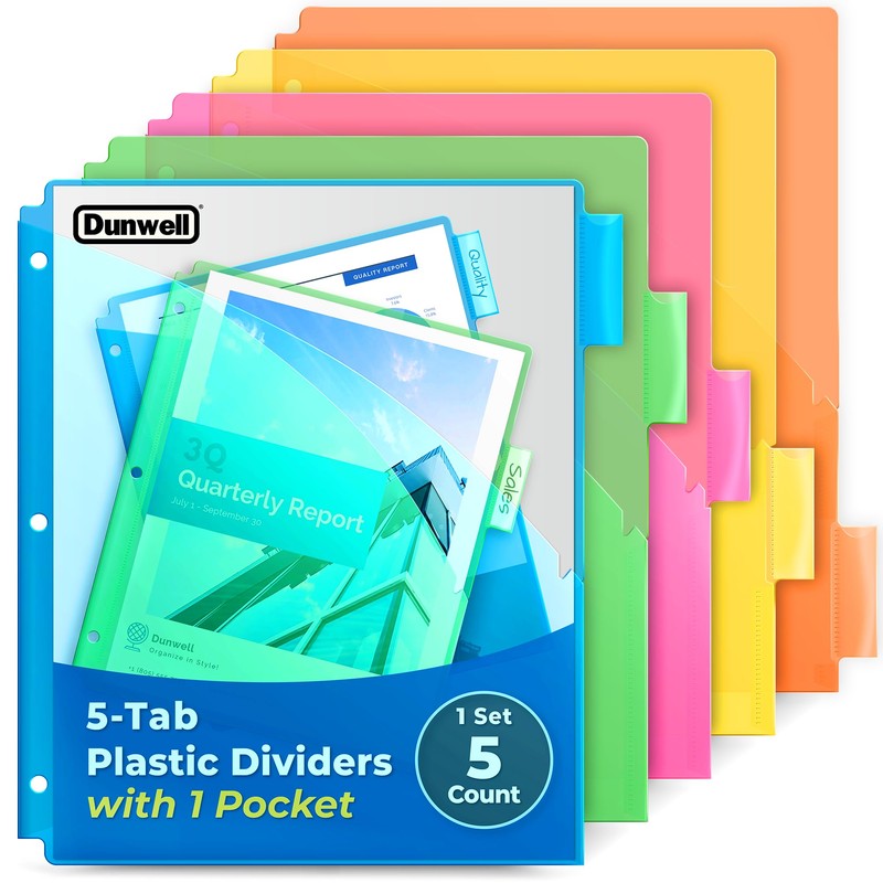 Dunwell 5-Tab Dividers for 3-Ring Binders (5 Count), 5 Bright