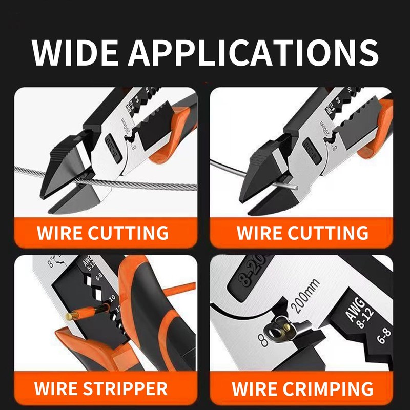 Wire Cutters - 8" Pro Side Cutters with Wire Stripper