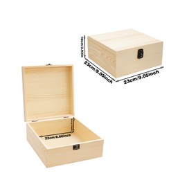 Barsha Space 9x9x4 Unfinished Wooden Box with Hinged Lid for DIY Crafts