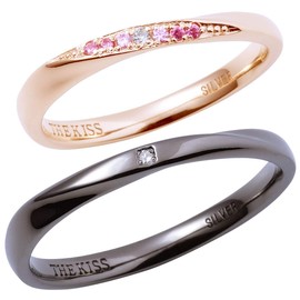 The Kiss SR1549DM-1550DM Set of 2 Silver Pairing Simple Couples Anniversary Wrapping Box Included, Women's: pink gold coating Men's: Black Rhodium Plated, Women: Diamond, Cubic Zirconia Diamond