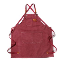 LOVESHE Chef's apron in cotton canvas, unisex, with large pockets(Wine red)