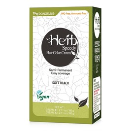 DONGSUNG Herb Speedy Color Cream (Soft Black, 1 Pack), PPD-Free Ammonia-Free Vegan Hair Dye with Sun Protection, Odorless, Gentle for Sensitive Scalp, No Eye or Scalp Irritation