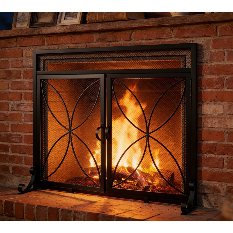 Fire Beauty Fireplace Screen with Magnetic Doors,Large Metal Fire Place