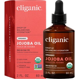Cliganic – Aceite de Jojoba Orgánico 100% Puro, Prensado en Frío, 60 ml (2 fl. oz) – Certificado USDA Organic – Vegano, Sin OMG – Hidratante para Piel, Cabello y Rostro