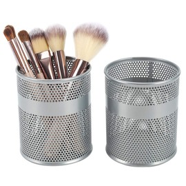 EasyPAG Mesh Desk Tidy Pen Pot Pencil Holder Makeup Brushes Storage Stationery Organiser,Pack of 2,Silver