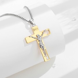 EUDORA Harmony Ball 925 Sterling Silver Jesus Cross Necklace for Women, 18k Gold Plated Crucifix Pendant Bible Prayer Necklace Religion Protection Amulet Jewelry Gift, 22+2" Chain