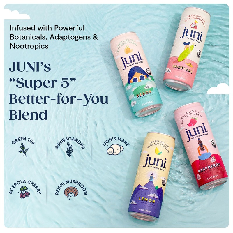 Juni Sparkling Adaptogen Drink with Ashwagandha, Lion’s Mane & Reishi