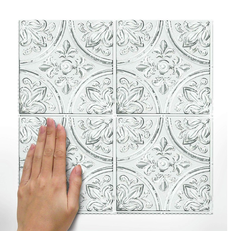 RoomMates TIL4623FLT StickTiles White Tin Peel and Stick Tile Backsplash,