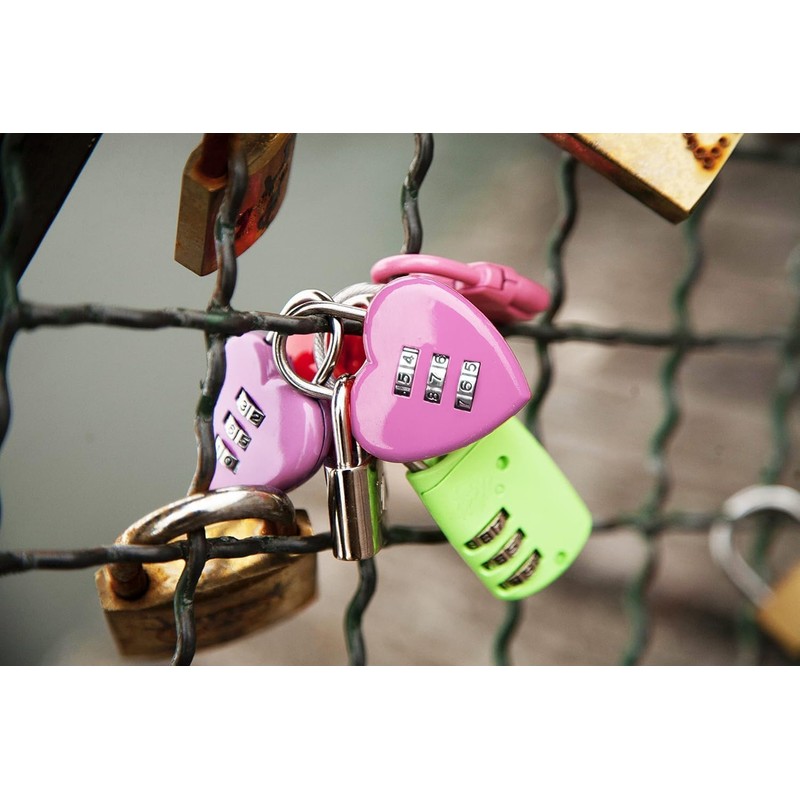 Pink Love Heart Shape Combination Padlock, Mini 3-Digit Password Resettable