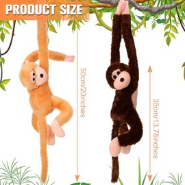 Chivao 2 Piezas Animal de Peluche de Mono Colgante, Peluche de Mono con Manos de Cierre de Gancho y Bucle Juguete de Mono de Peluche para Fiesta de Cu