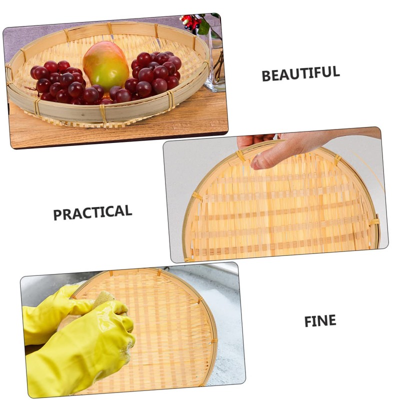 Levemolo 1pc Handmade Bamboo Sieve Round Rice Cleaning Basket Space-Saving