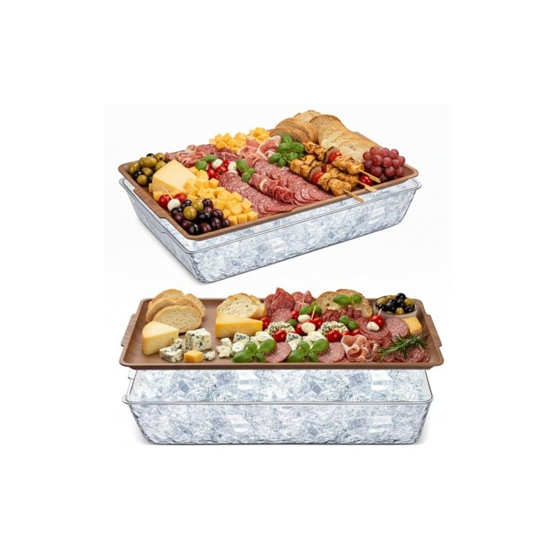 2 Set 16" x 9" Plastic Chilled Serving Tray for