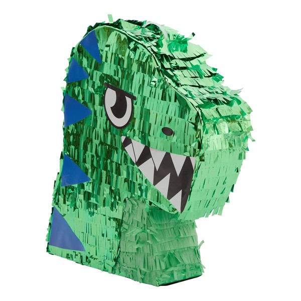 Dinosaur Pinata for Boys Birthday T-Rex Themed Party Supplies, Green Foil Dino Decorations (Small, 11.7 x 3.0 x 15.7 In)