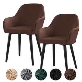 Alishomtll Stretch Velvet Chair Covers, Set of 2, Universal Armchair Cover, Chair Cover with Armrests, Removable, Washable Dining Room Chairs Cover for Kitchen, Dining Room, Banquet, Wedding, Party (Brown, 2 Pieces)