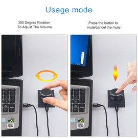 AIMOS USB Volume Control Computer Speaker Audio Volume Control Adjuster with One Button Mute Function Support Win7 / 8 / 10 / XP / Mac / Vista, Android Phone (Black)