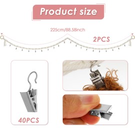 Toy Hammock, Hanging Stuffed Animal Holder with 20 PCS Metal Clips,Boho Stuffed Animal Organizer Chain for Hanging Hats Holiday Cards(2PCS)