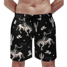 JOJOART Western Cowboy Boho Cactus Men's Board Shorts Swim Trunks Beach Athletic Short Pants Swimwear Pocket XL