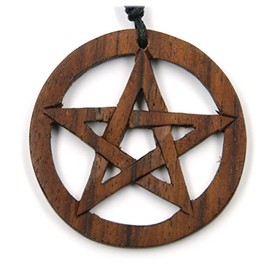 Pentacle wooden celtic pendant jewellery from wood, Ø 4cm, incl. black cotton cord wood jewelry necklace